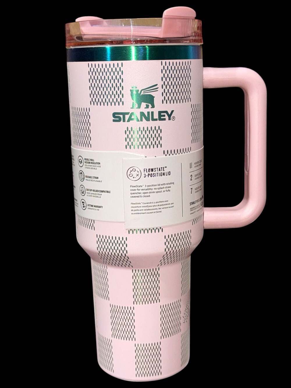 Stanley Quencher H2.0 FlowState 40oz Tumbler Pink Checkered